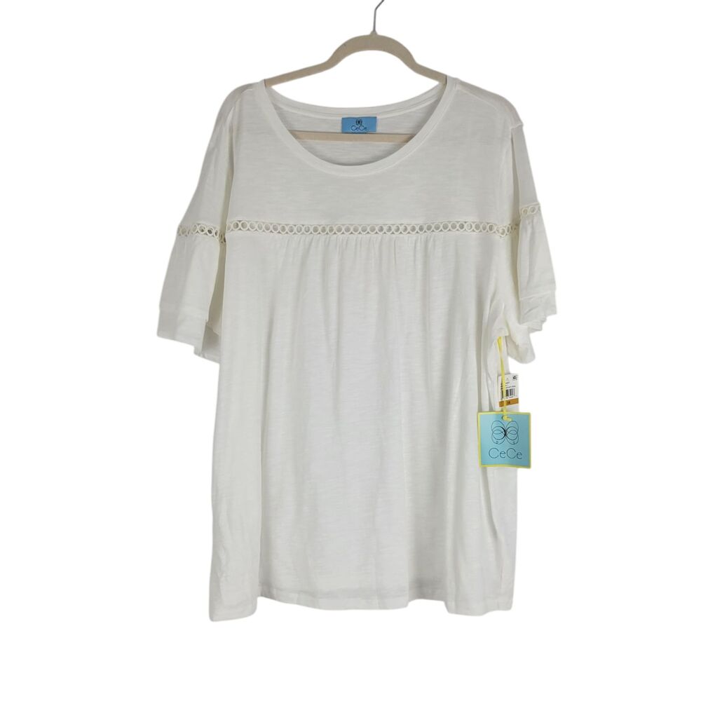 CeCe Top Short Sleeve Ecru Ivory Blouse Eyelet Round Neck Women's size 3X NWT